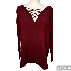 URBAN OUTFITTERS Silence & Noise Lace Up Maroon Sweater - medium